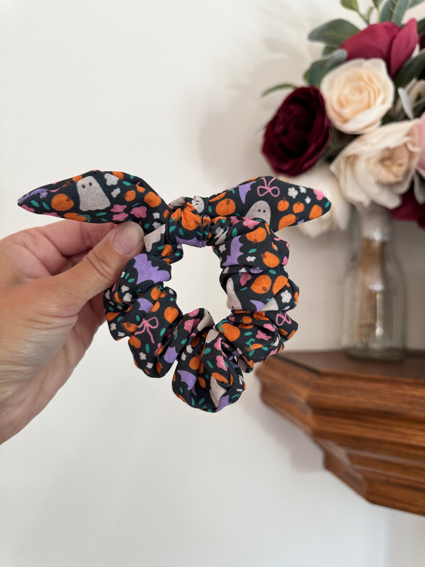 Purple Bats Ghosts & Bows Scrunchie