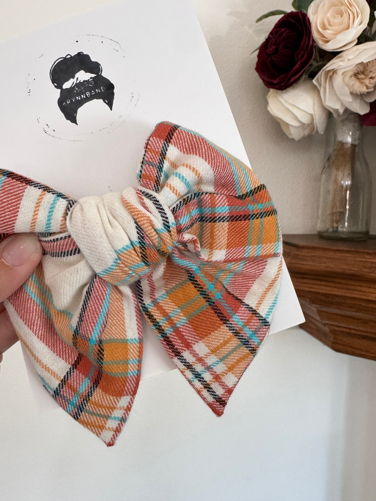 Orange Cream Plaid Shortie Bow