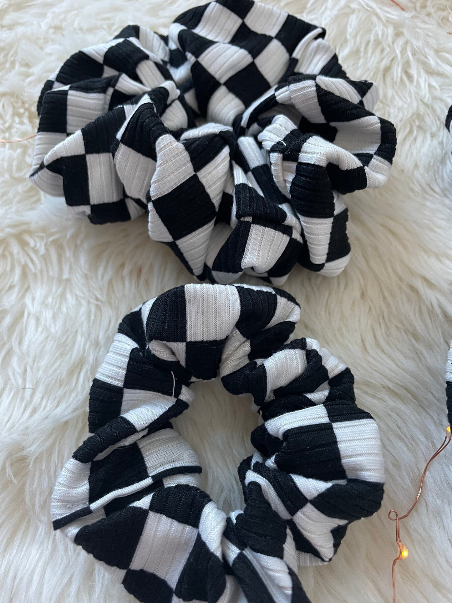 Checkered Rib Knit Scrunchie: Black & White Hair Accessory