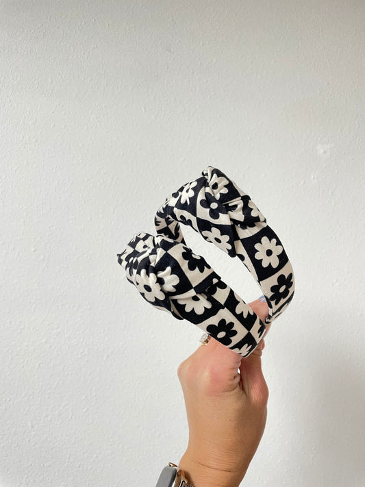 Floral Checkered Top Knot Headband - Handmade Headband