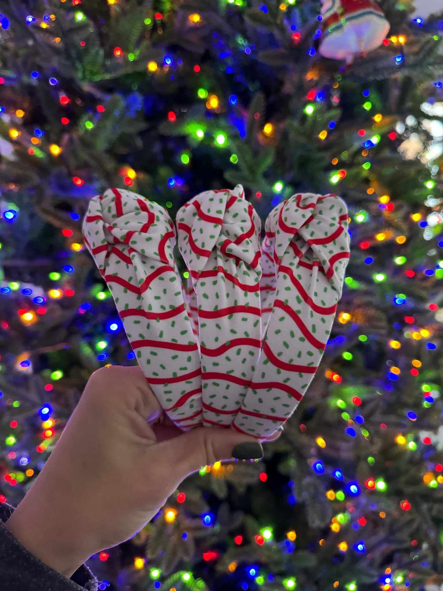 Christmas Tree Cake Top Knot Bendable Headband, Holiday Headband