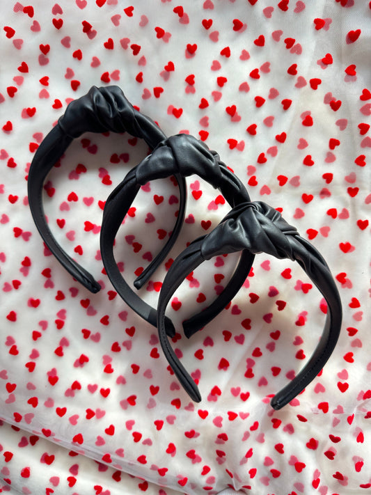 Black Pleather handmade Top Knot Headband - Brynnbands