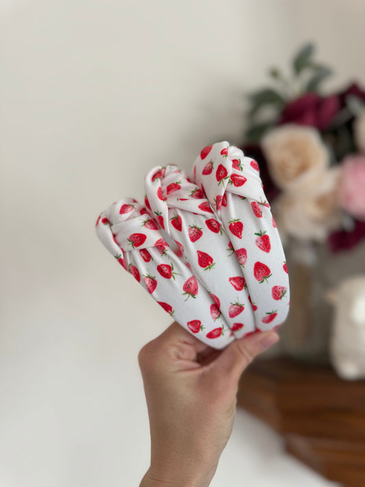 Strawberry Print Knotted Headband - Handmade Fabric Headband