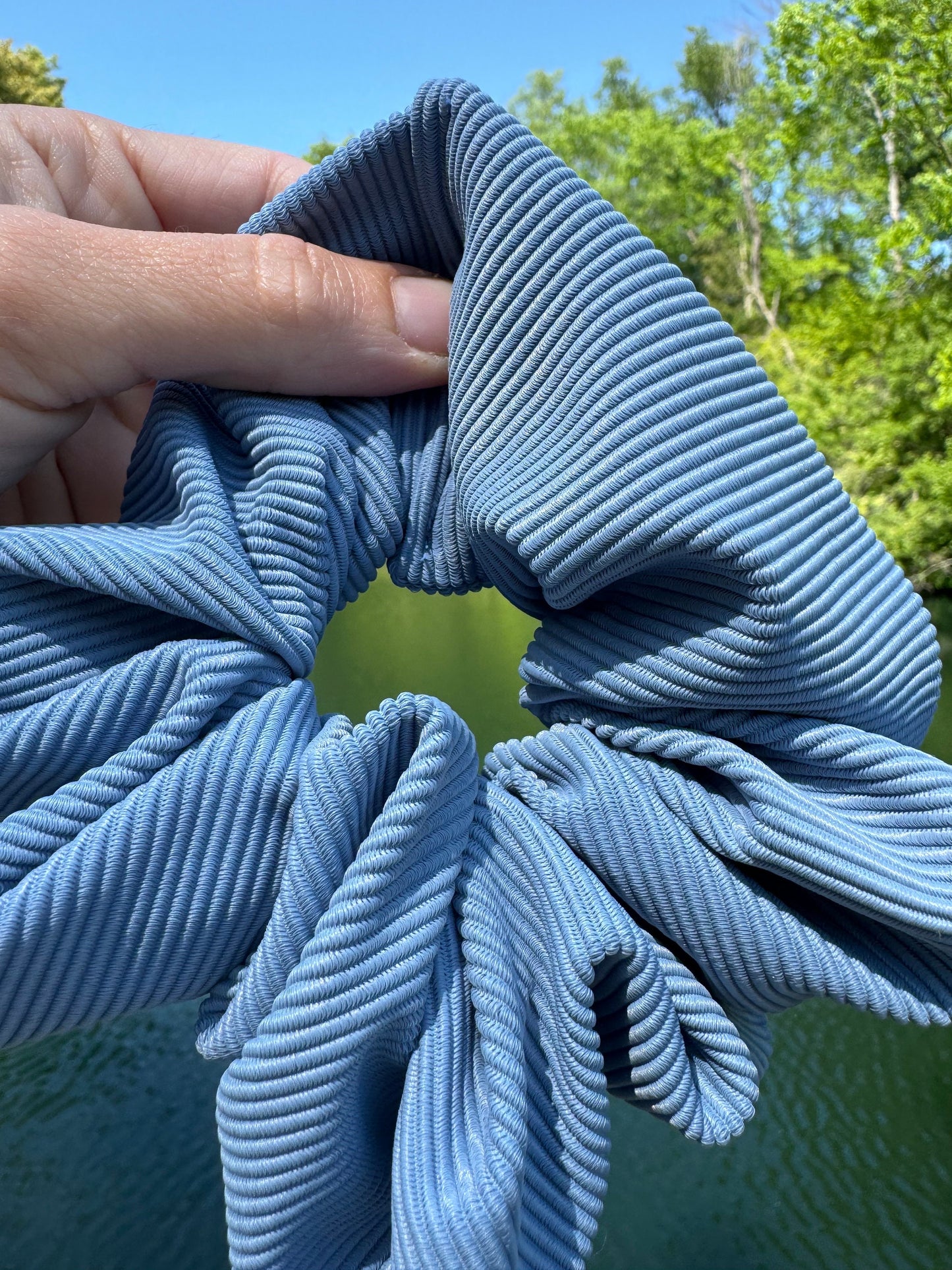 Blue Ribbed SWIM pool Scrunchie