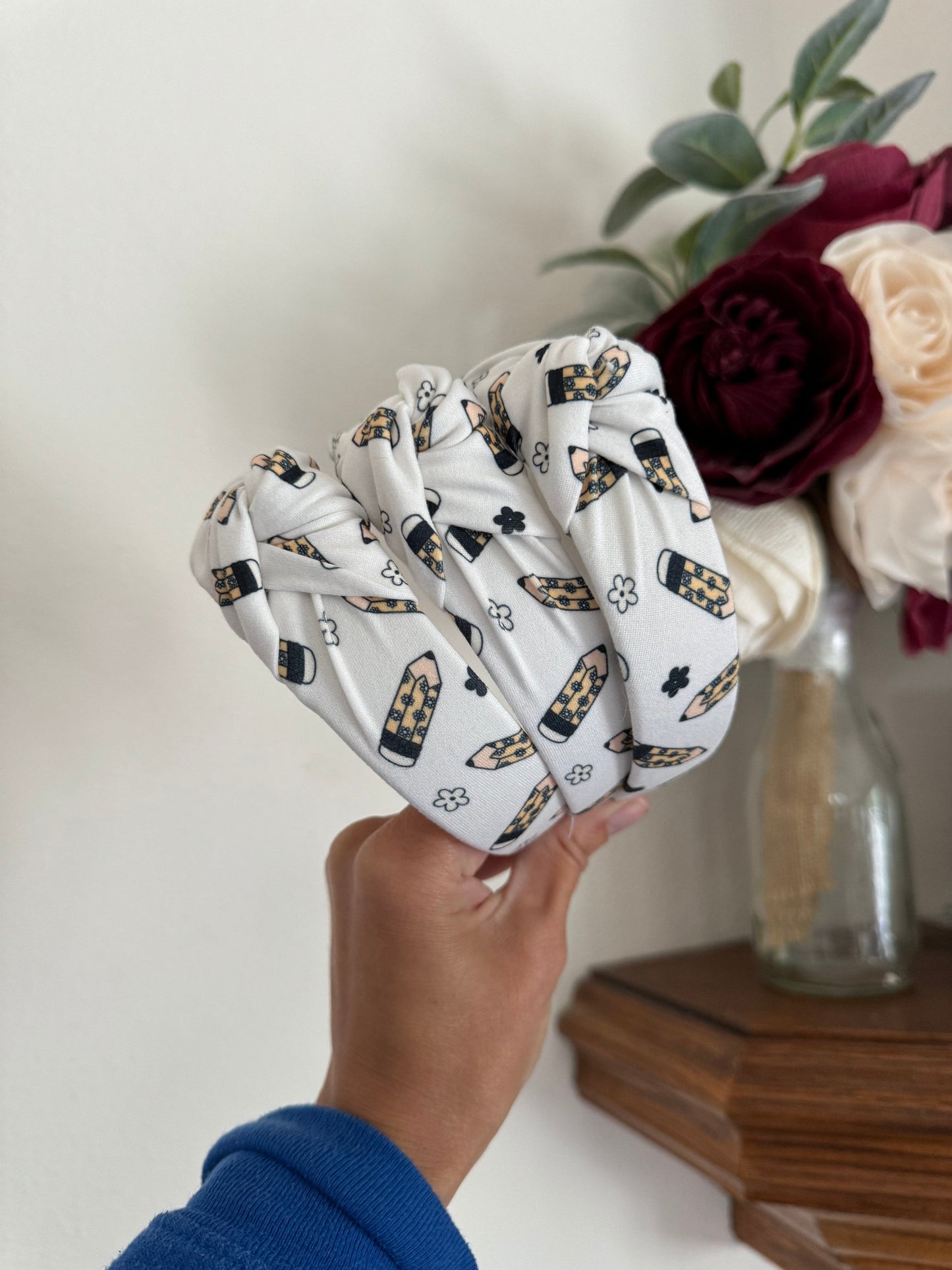 Floral Pencil Headband, Hard Headband, Hair Headband, Back 2 School Headband, teacher Headband, Brynnbands