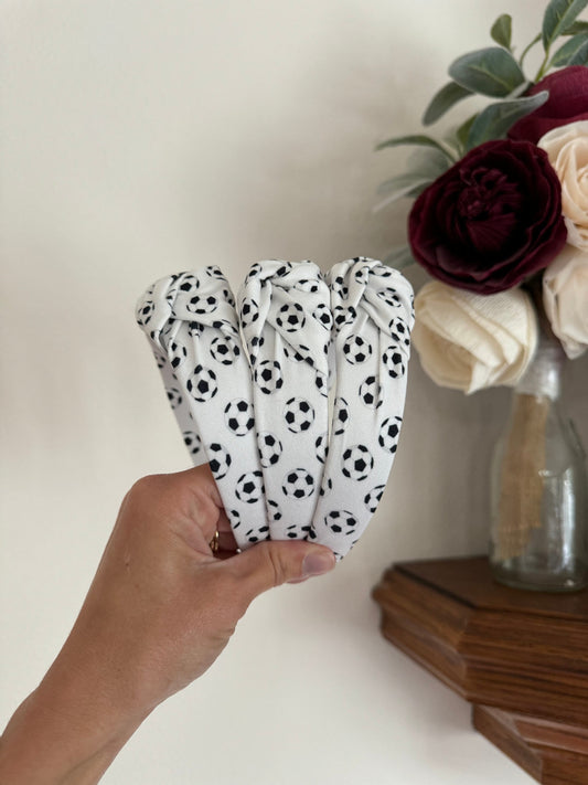 Soccer Print Knotted Headband, Soft Fabric Sports Accessory