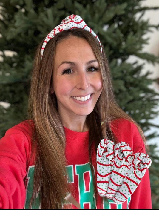 Christmas Tree Cake Top Knot Bendable Headband, Holiday Headband