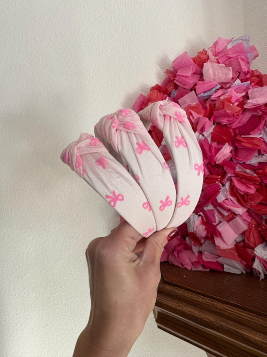 Pink Bow Top Knot Headband, Handmade Adjustable Fit