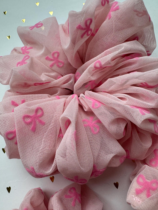 Pink Bows Mesh Scrunchie, Organza Hair Tie