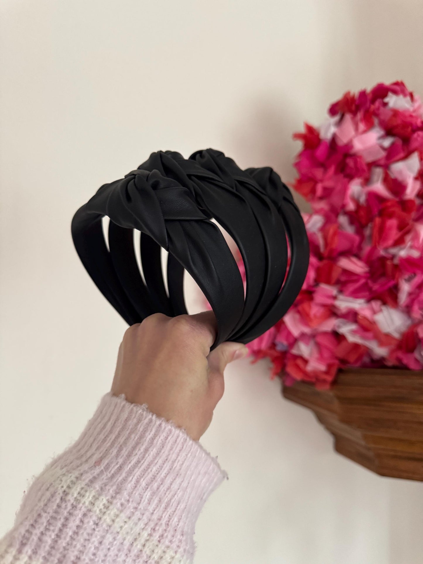Black Pleather handmade Top Knot Headband - Brynnbands