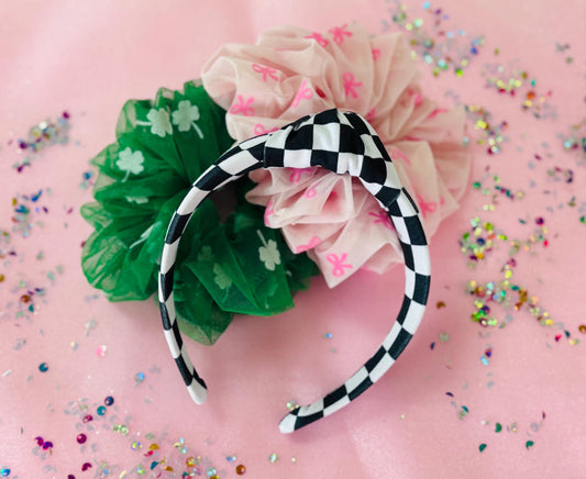 Black White Checkered Knotted Headband, Classic Fabric Hair Accessory