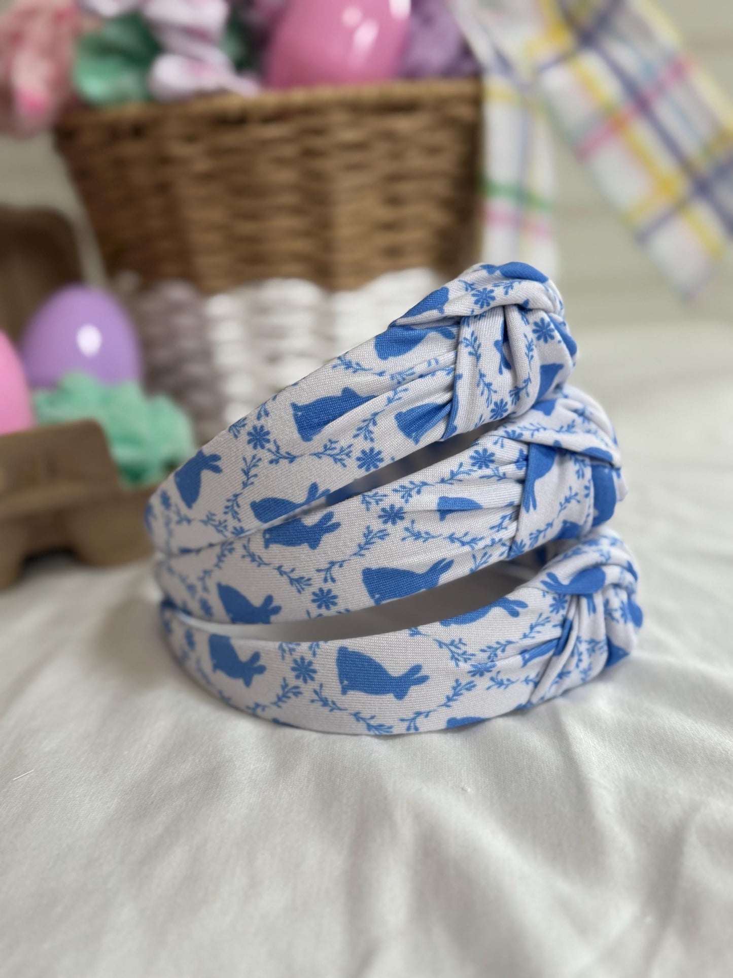 Blue Bunnies Knotted Headband, Easter Basket Gift