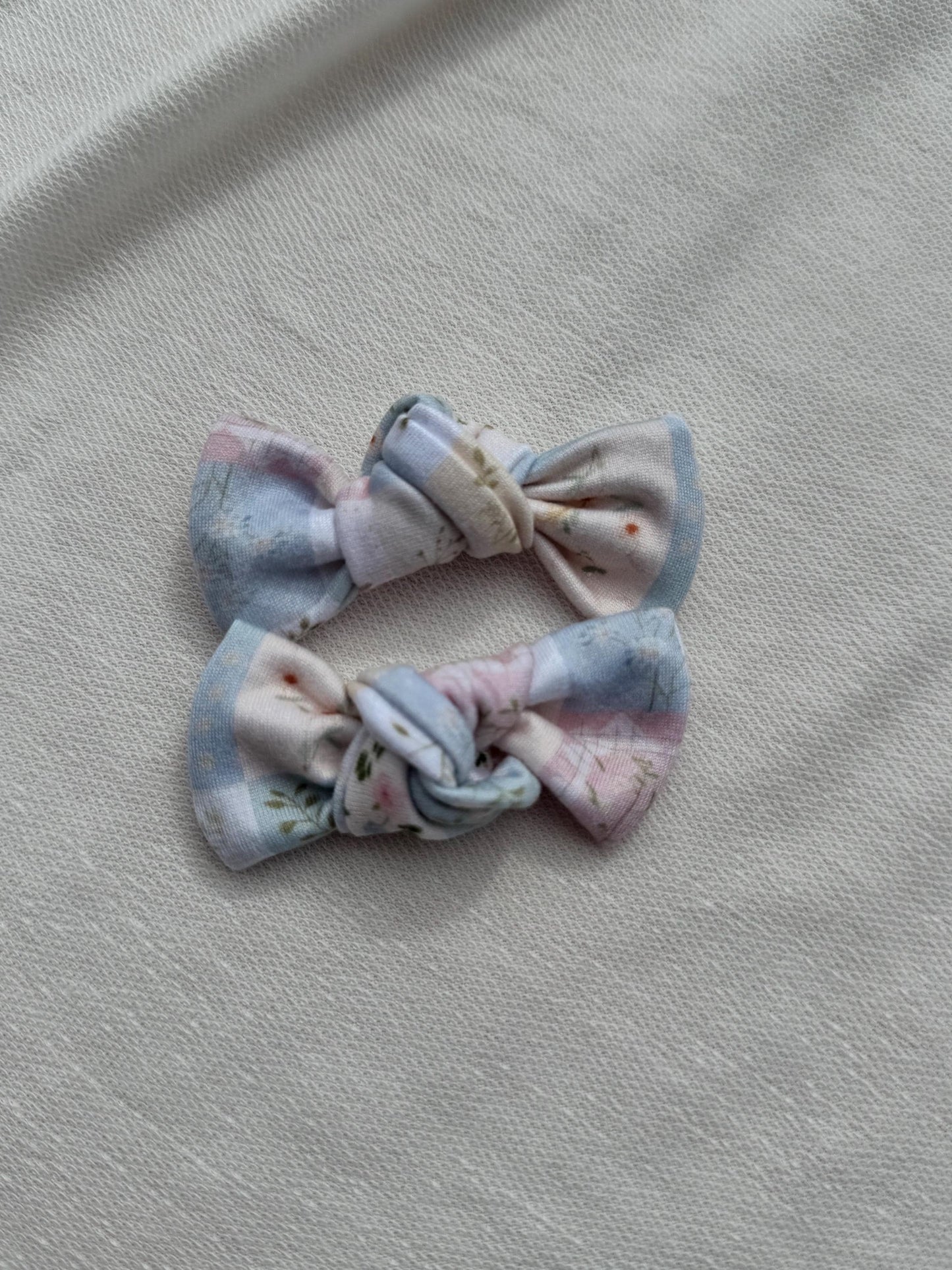 Floral Patchwork Pigtail Bows: Baby Alligator Clip Piggies (Set of 2)