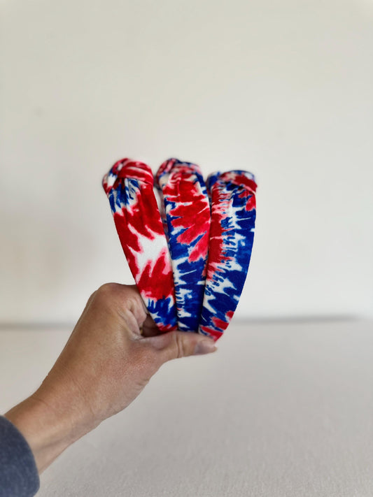 Red White Blue Tie Dye Headband: Patriotic 4th of July Hair Accessory