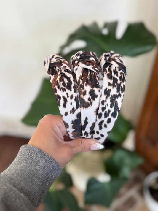 Cow Headband, Print Top Knot Headband - Handmade