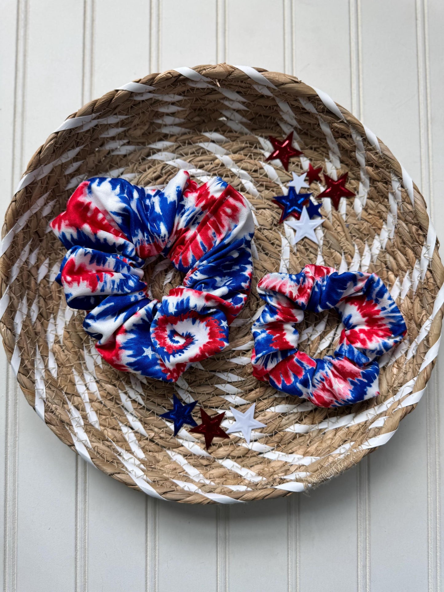 Tie Dye Scrunchie: Red White & Blue Patriotic Hair Accessory