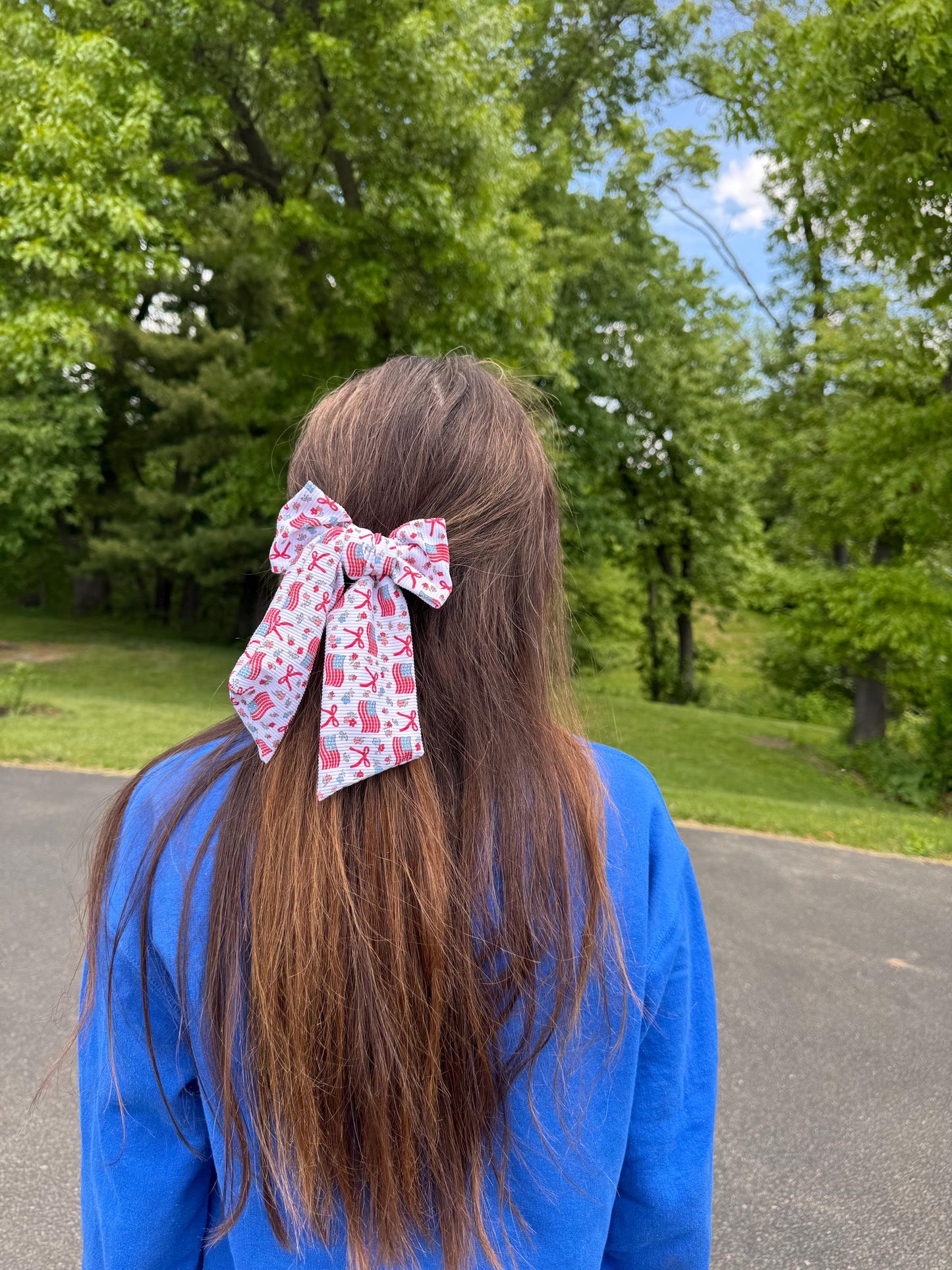 Ribbed Flag Bow Barrette: Patriotic 4th of July Hair Clip