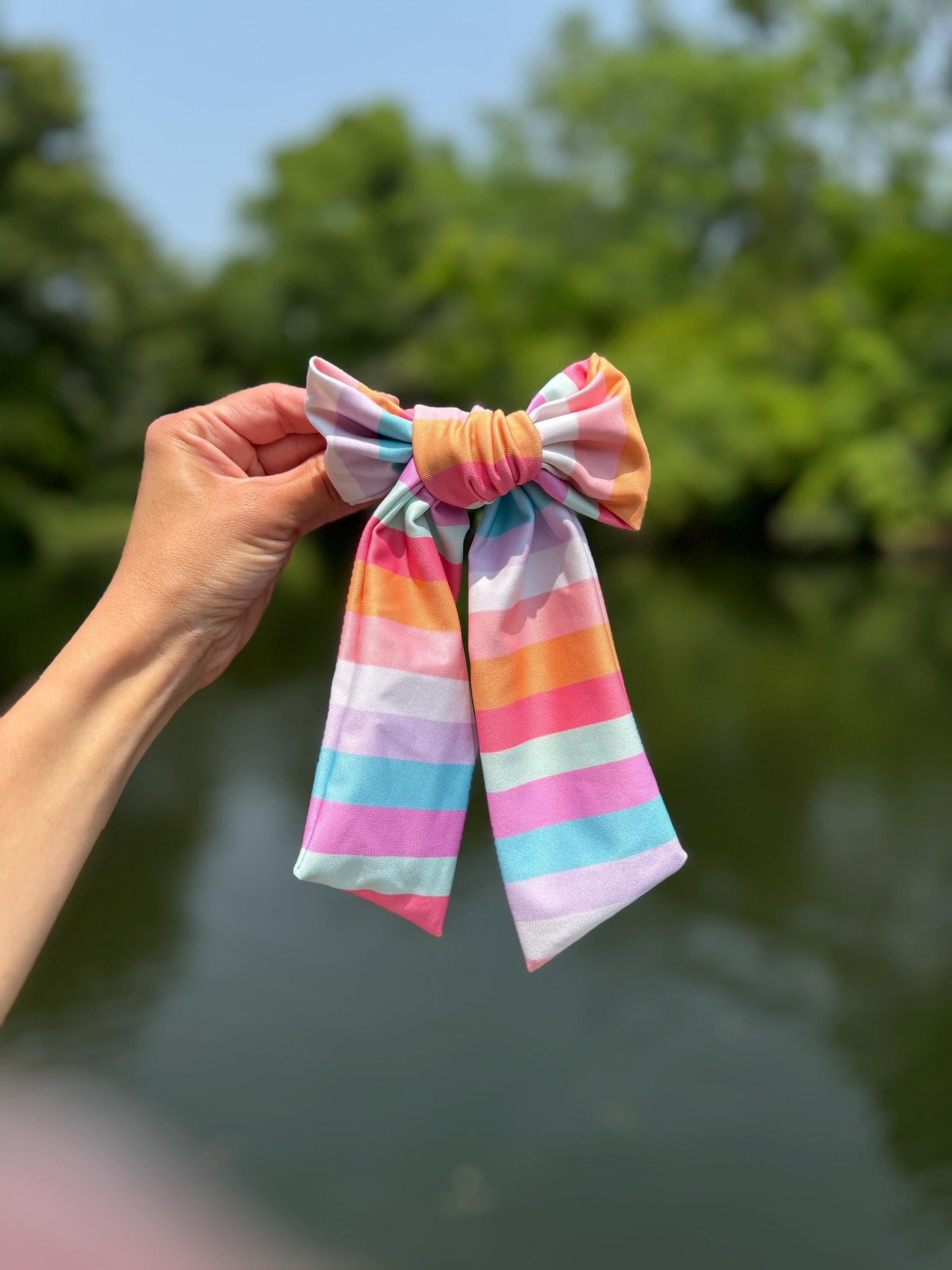 FMK Co Swim Bows, Rainbow Stripes, Bow Hair Clip, Barrette Hair Clip, Soft Hair Clip, Swim Bow, Easter Basket, Barrette, Brynnbands