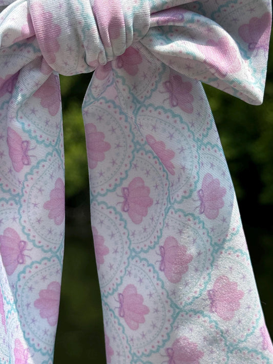 Seashells Swim Bow Barrette: Soft Double Brushed Poly Hair Clip