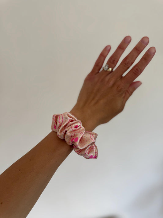 Satin Smiley Face Scrunchie: Oversized Hair Tie
