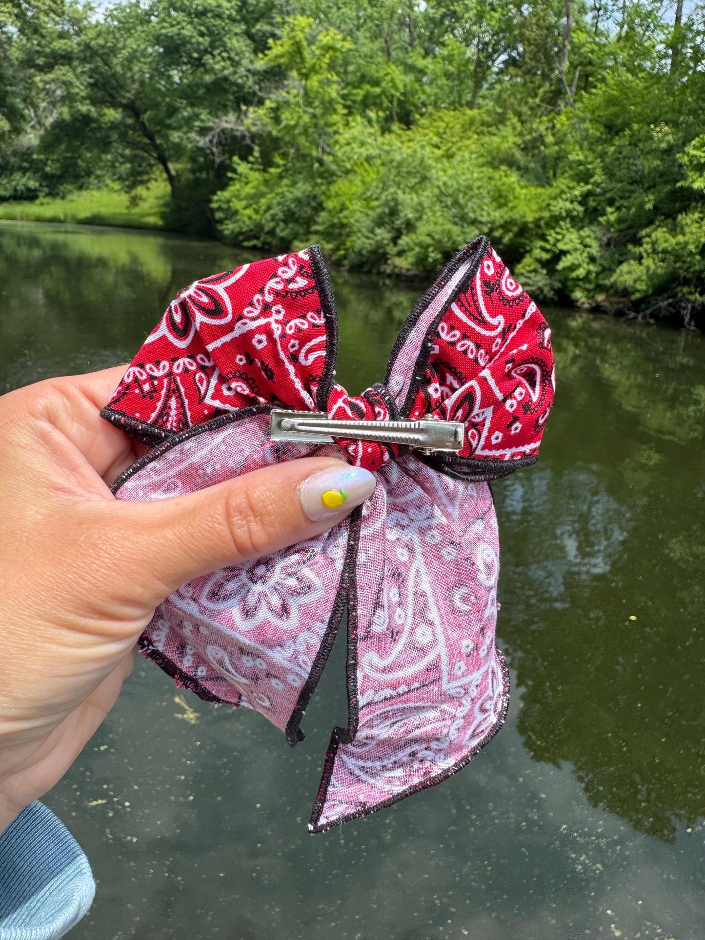 Red Bandana Bow Barrette: 4th of July Hair Clip