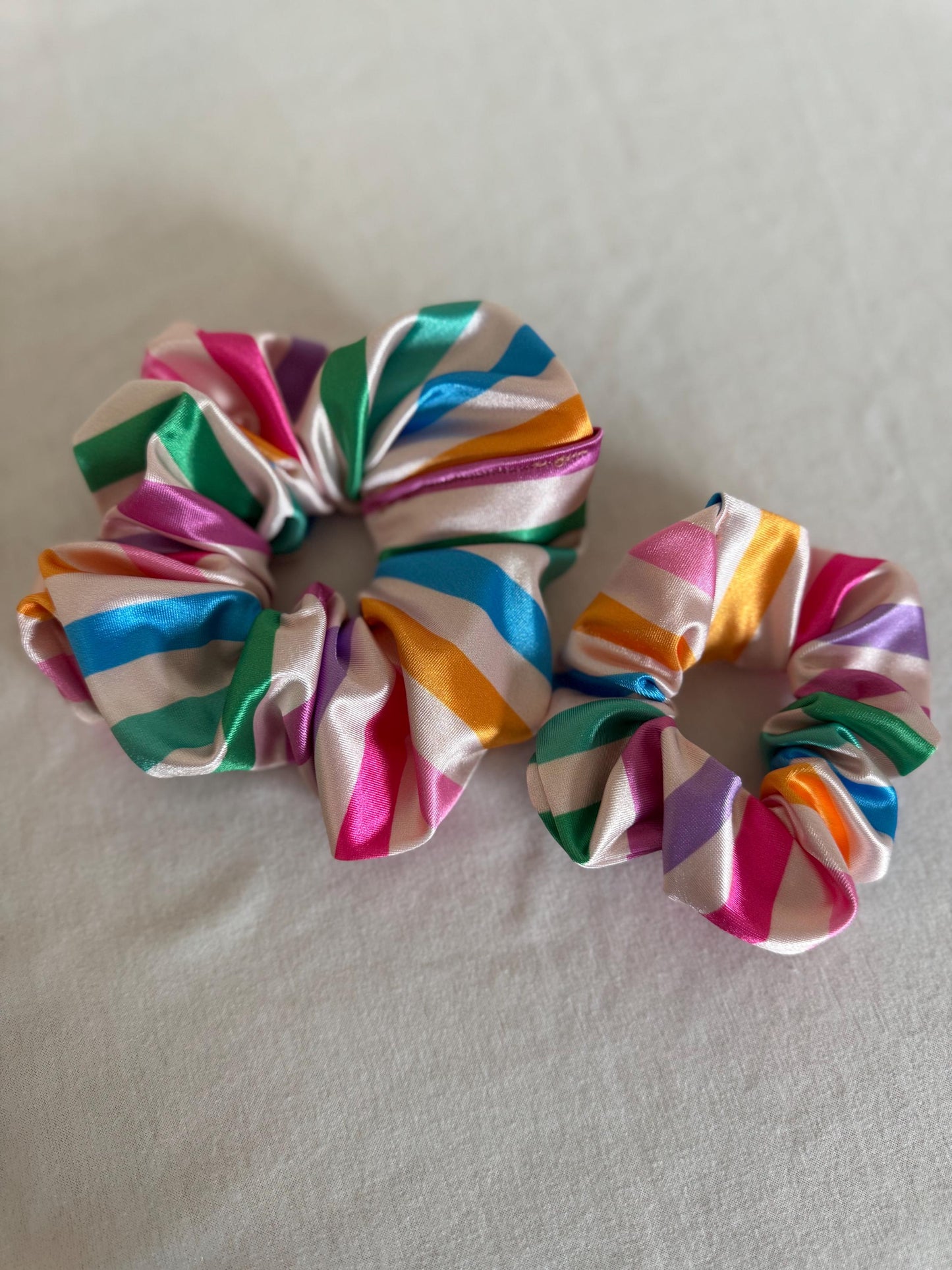 Rainbow Stripe Satin Scrunchie: