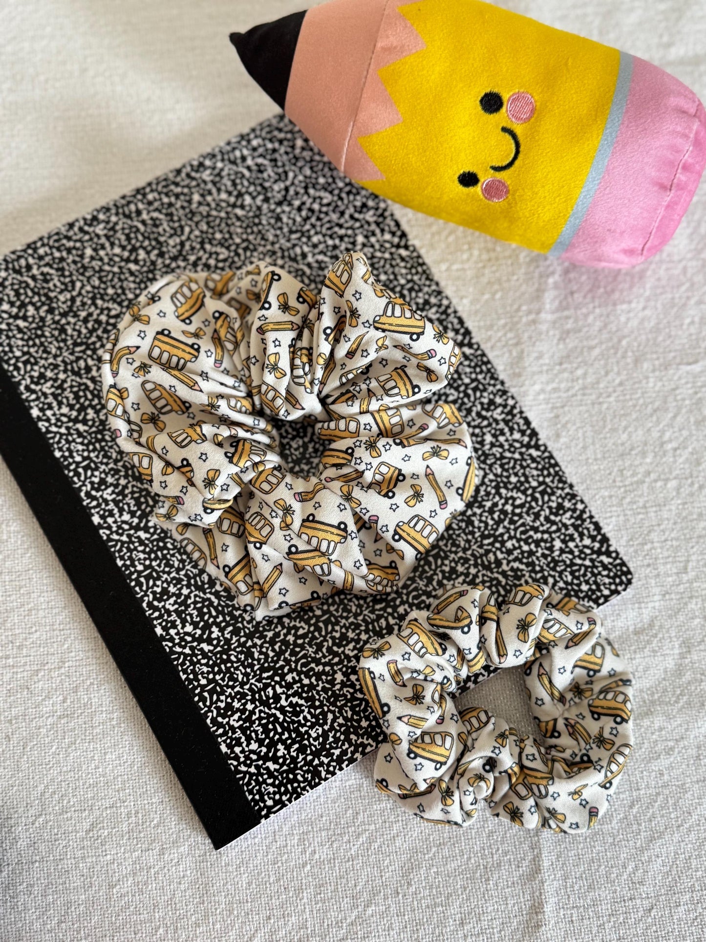 Yellow School Bus Scrunchie: Back to School Hair Accessory
