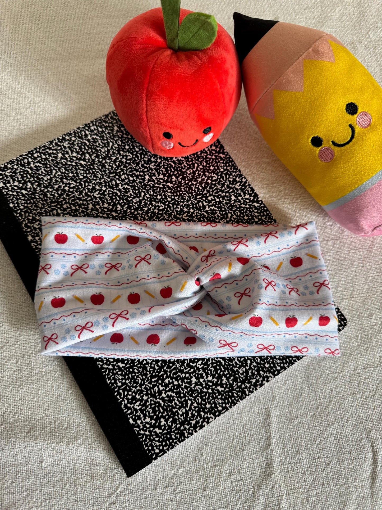 Apples & Bows Headband, Teacher Headband, Teacher's Gift Headband, Brynnbands, Turban Style Headband, Soft Headband
