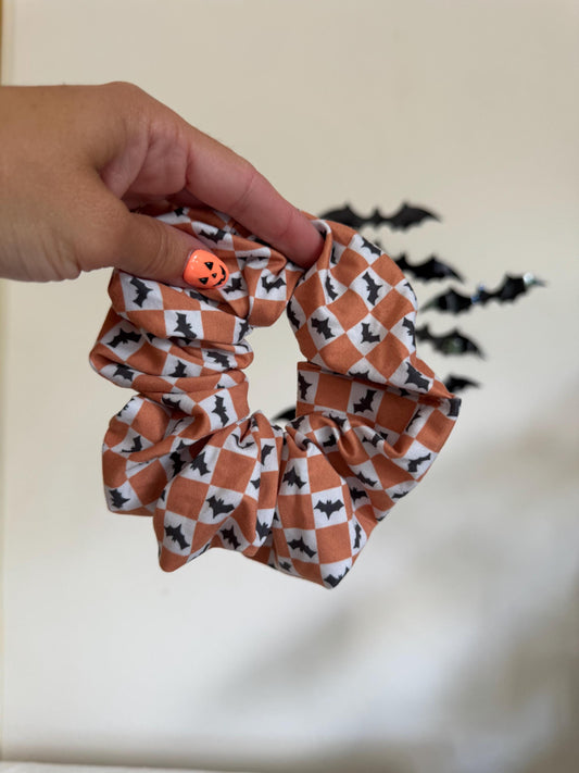 Checkered Bat Scrunchie, Halloween Hair Tie, Handmade
