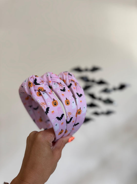 Pink Bats & Ghosts Headband, Halloween Headbands, Headbands, Top Knot Headband, Brynnbands, Hard Headband, Knotted Headband, Fall Hair