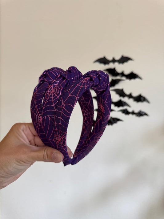 Purple Spiderweb Top Knot Headband, Halloween Hair Accessory