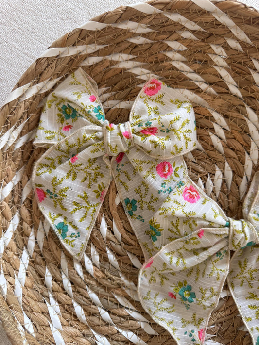 Vintage Floral Bow Hair Clip, Soft Fabric Barrette