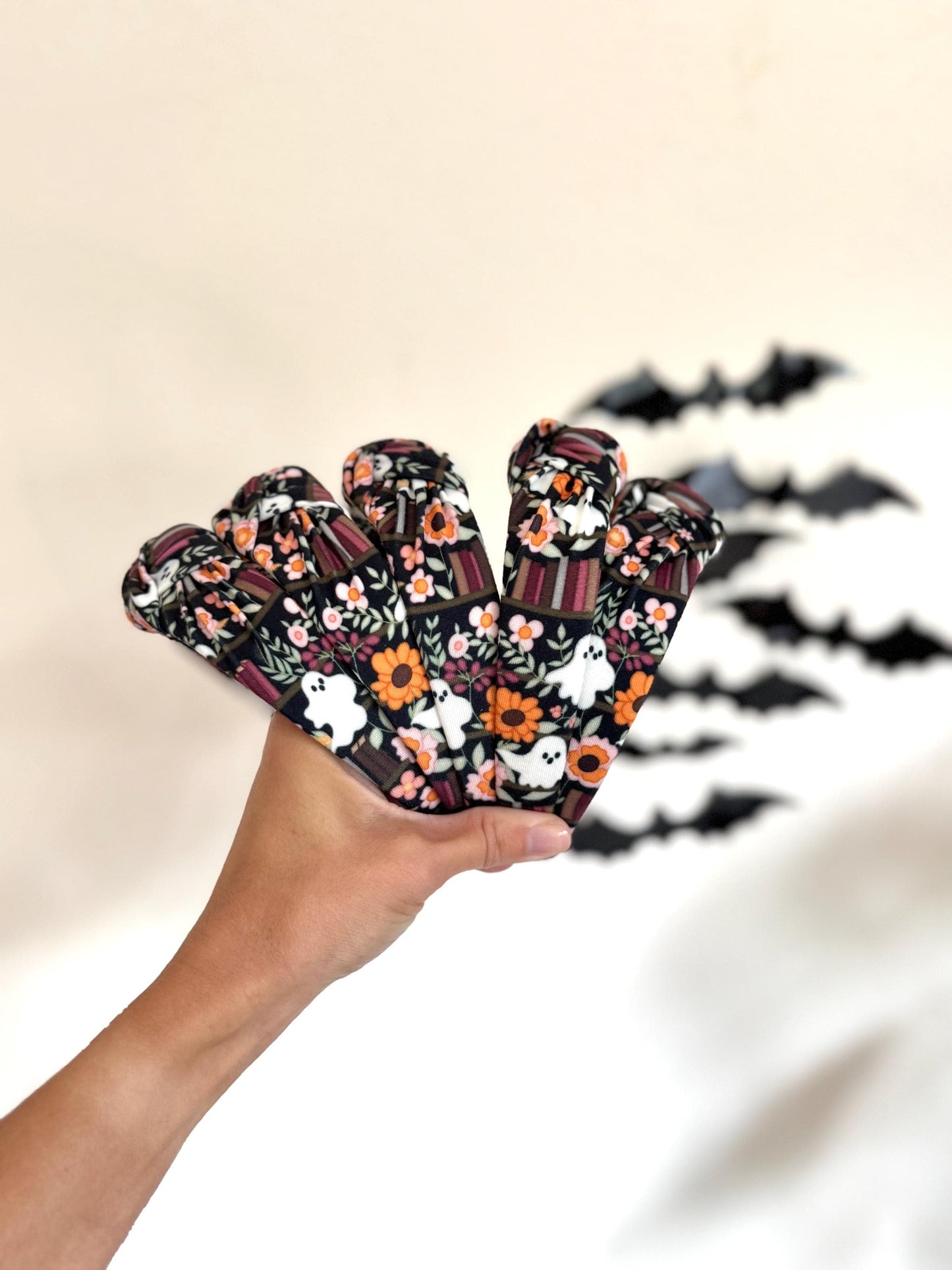 Ghost Library Books Top Knot Headband, Halloween Fall Hair