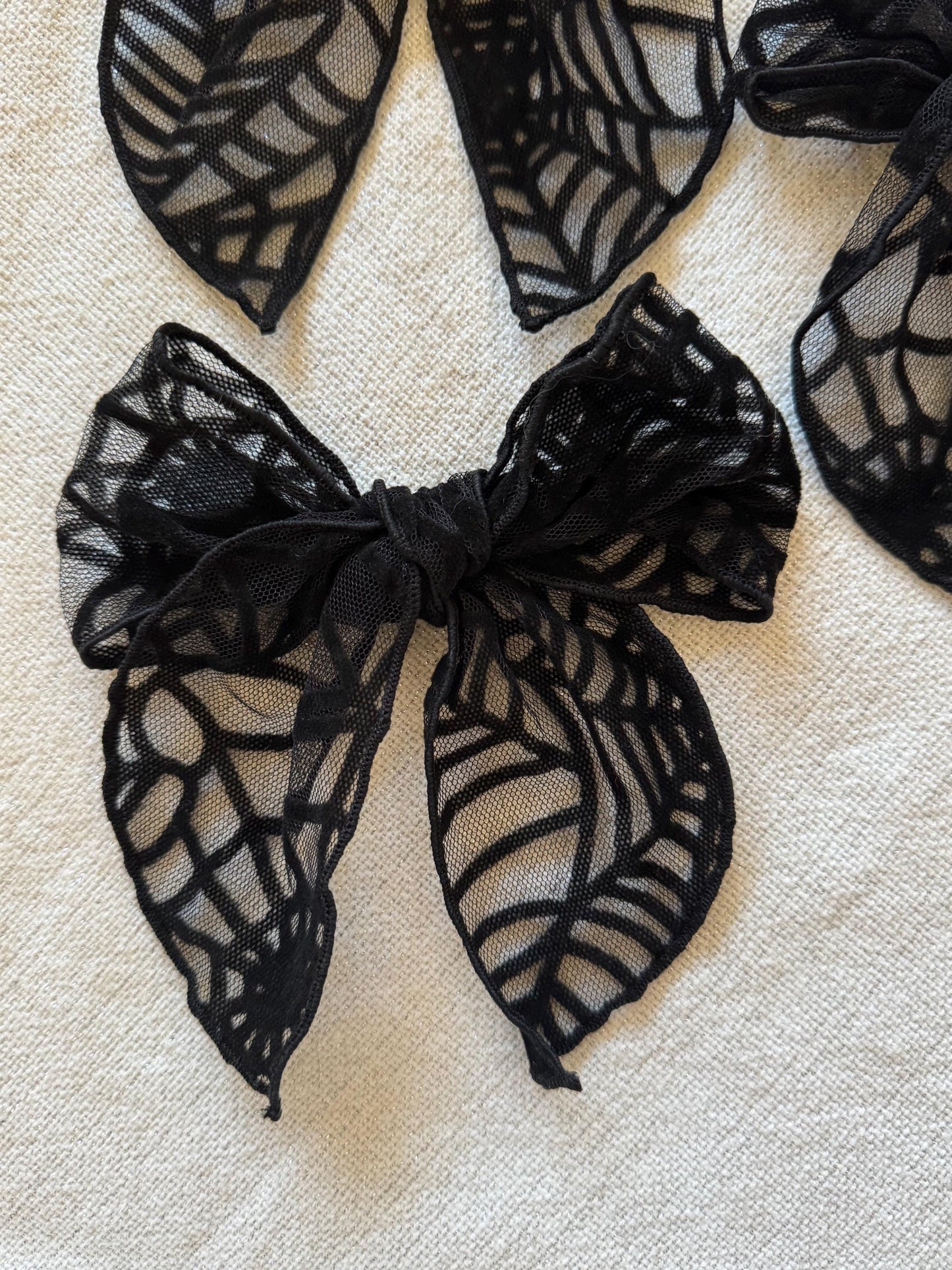 Halloween Bow, Black Spider Web Bow, Mesh Bow, Lace Bow, Bow Hair Clip, Long Tail Hair Bow, Barrette Hair Clip, Brynnbands, Fable Bow