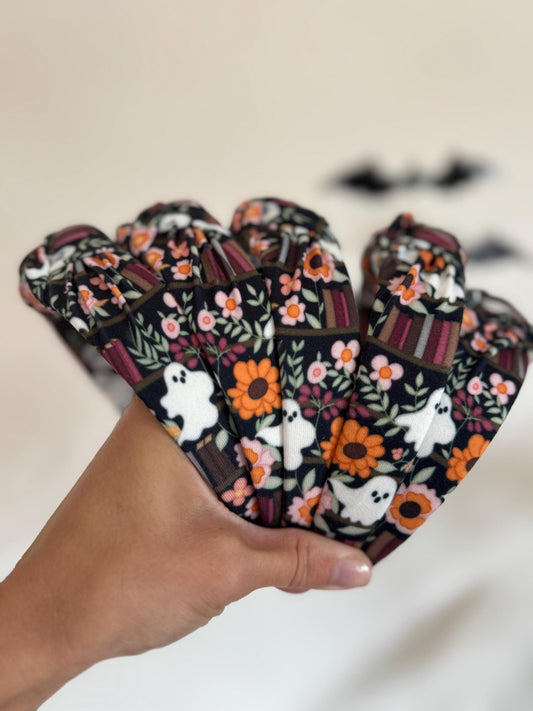 Ghost Library Books Top Knot Headband, Halloween Fall Hair