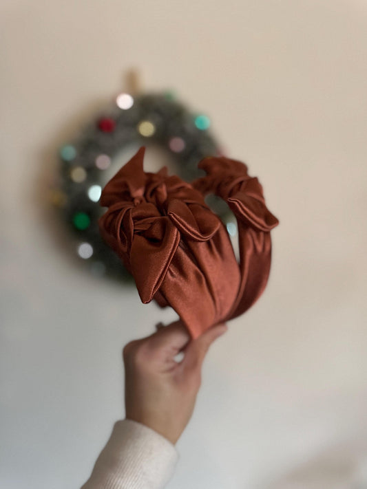 Copper Satin Top Knot Headband, Bendable Hard Headband