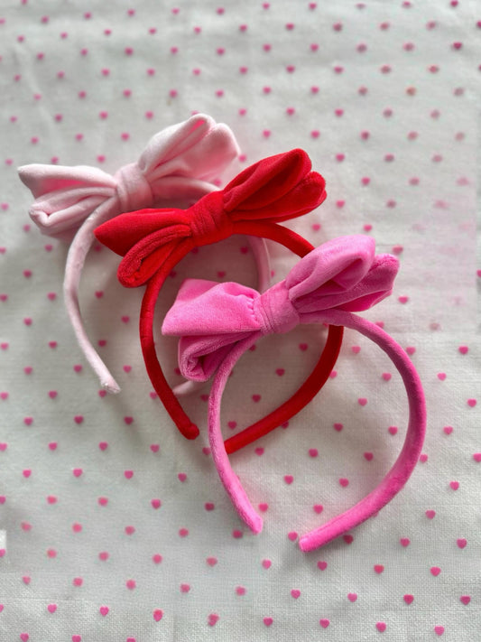 Velvet Bow Top Knot, Valentine Headband, Pink Headband, Brynnbands, Hard Headband, Knotted Headband, Valentine's Day