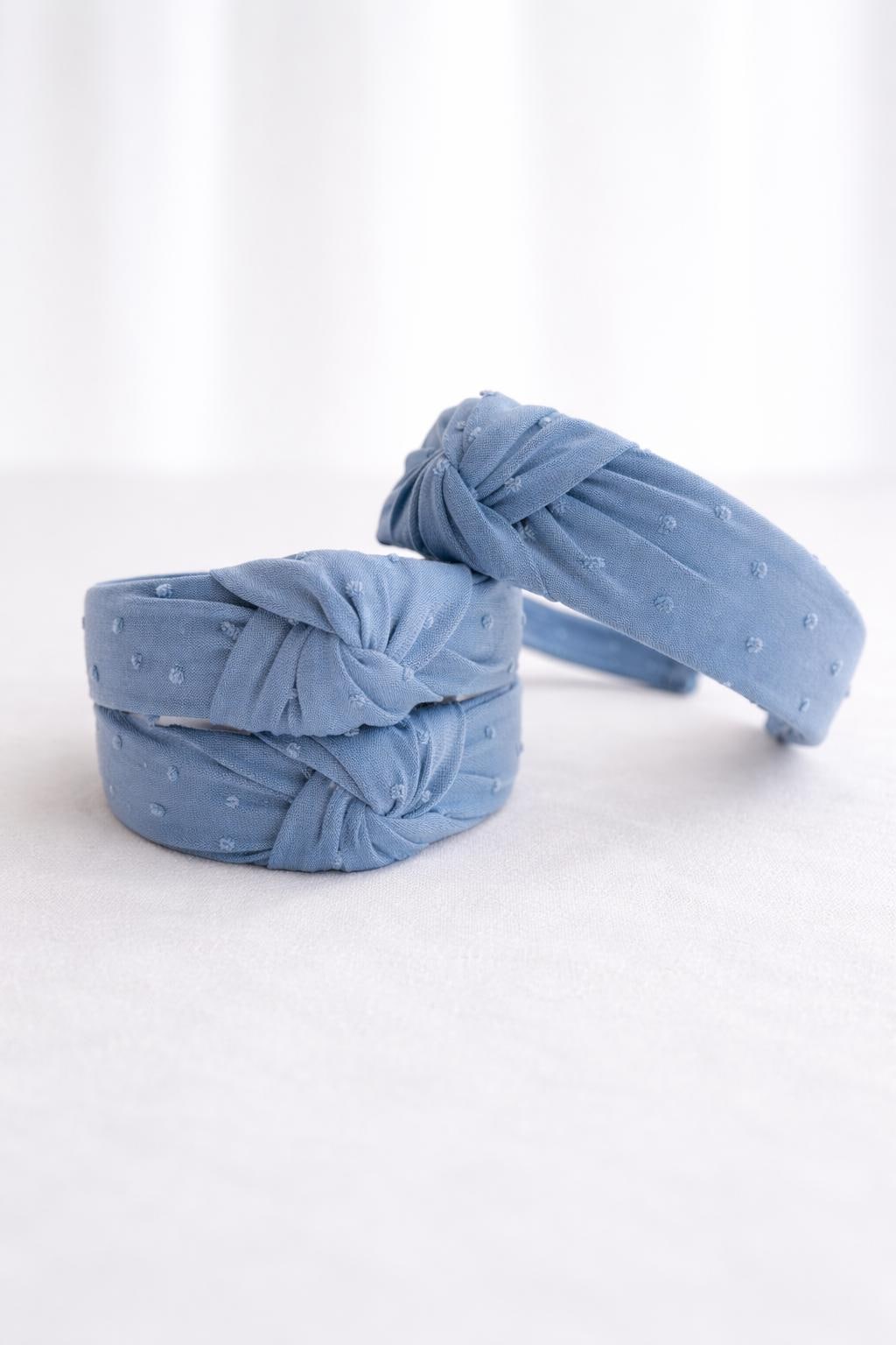 Blue Swiss Dot Top Knot Headband, One Size Fits All