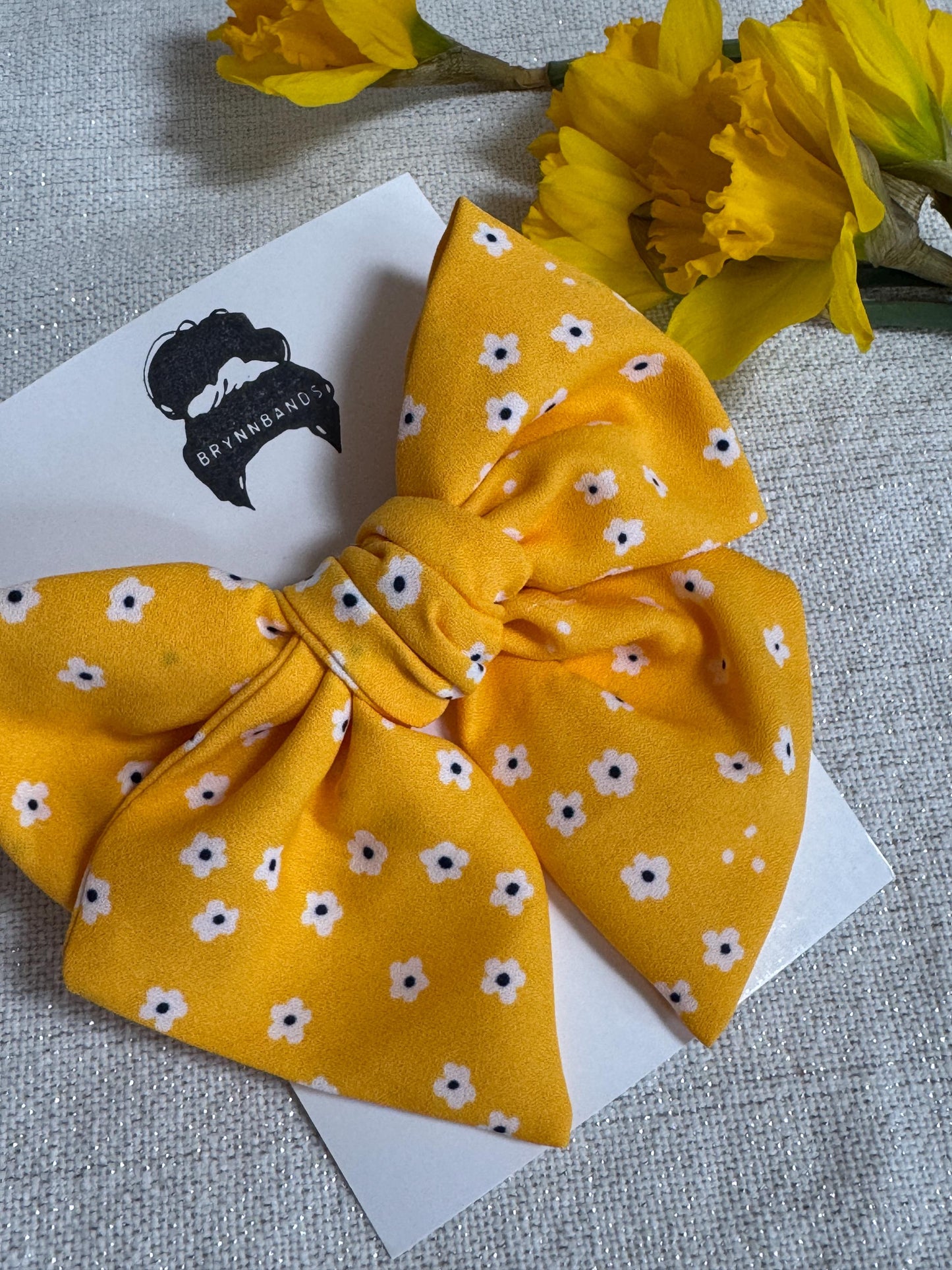 Yellow Daisy Chiffon Bow Barrette, Handmade Hair Clip