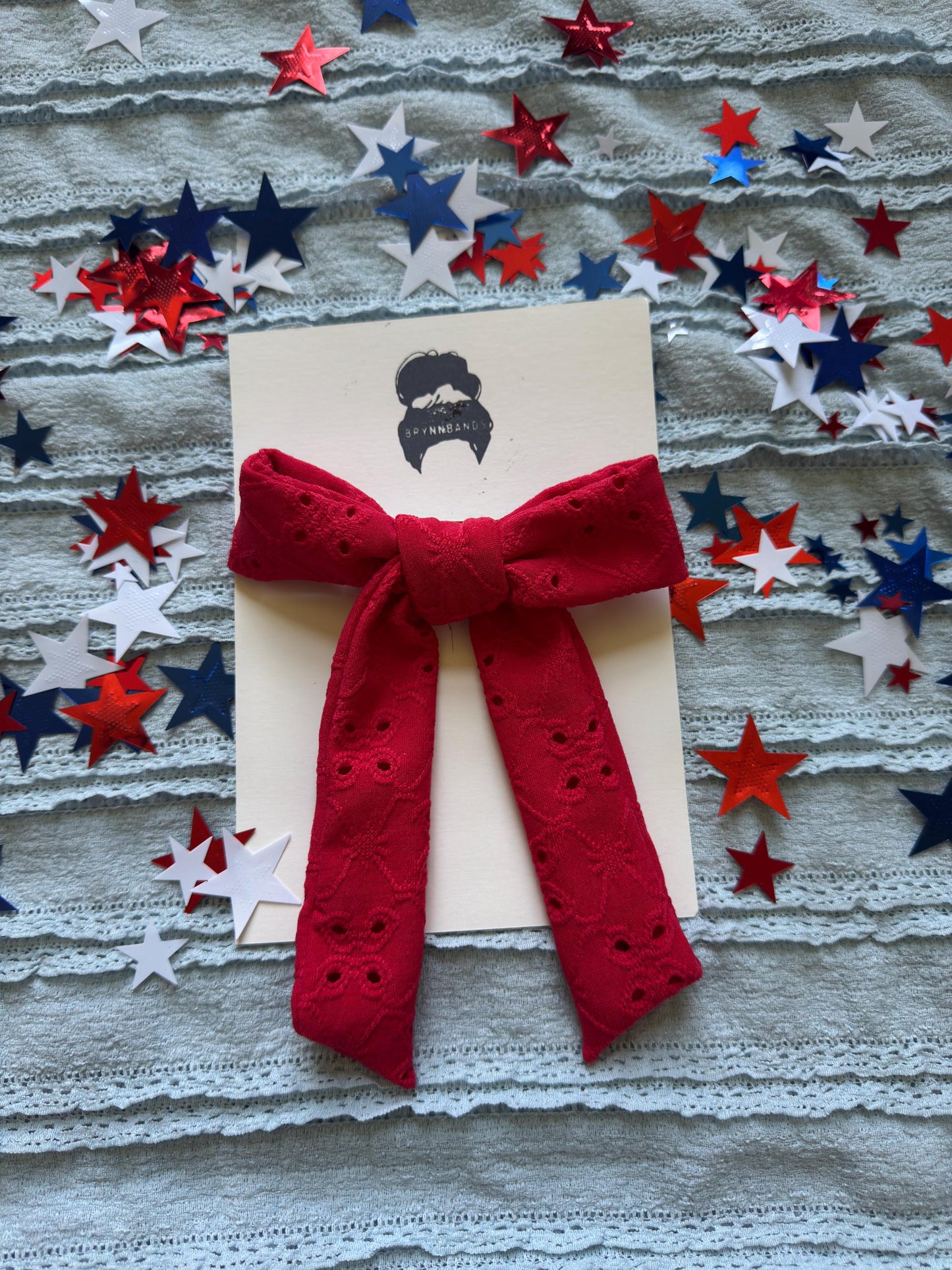 Red Eyelet Hair Bow Barrette: Soft Poly Clip