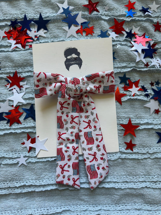 Ribbed Flag Bow Barrette: Patriotic 4th of July Hair Clip