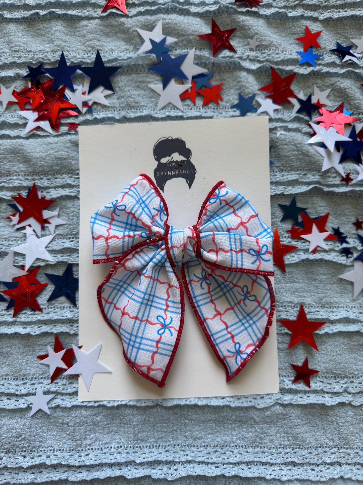 Bow Gingham Bow, Patriotic Bow, Brynnbands