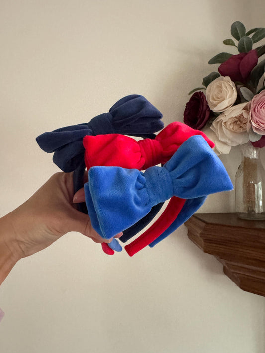 Velvet Bow Top Knot, 4th of July Headband, Brynnbands, Hard Headband, Knotted Headband,