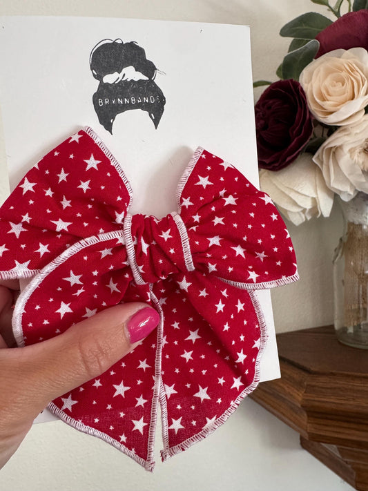 Red Stars Bow, 4th of July Fable Bow, Brynnbands, Bow for Girls