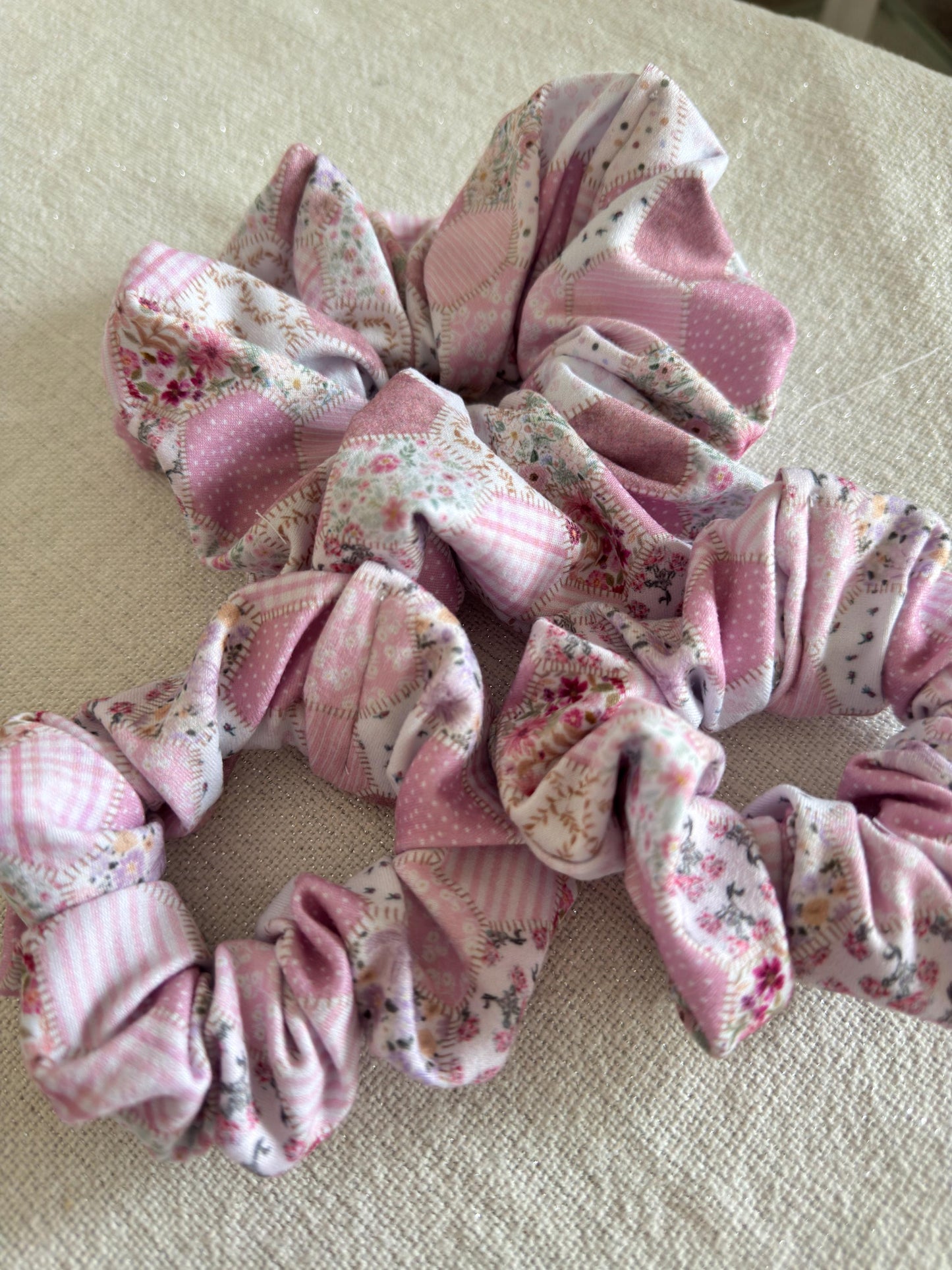 Purple Pink Hexagon Faux Quilted Scrunchie