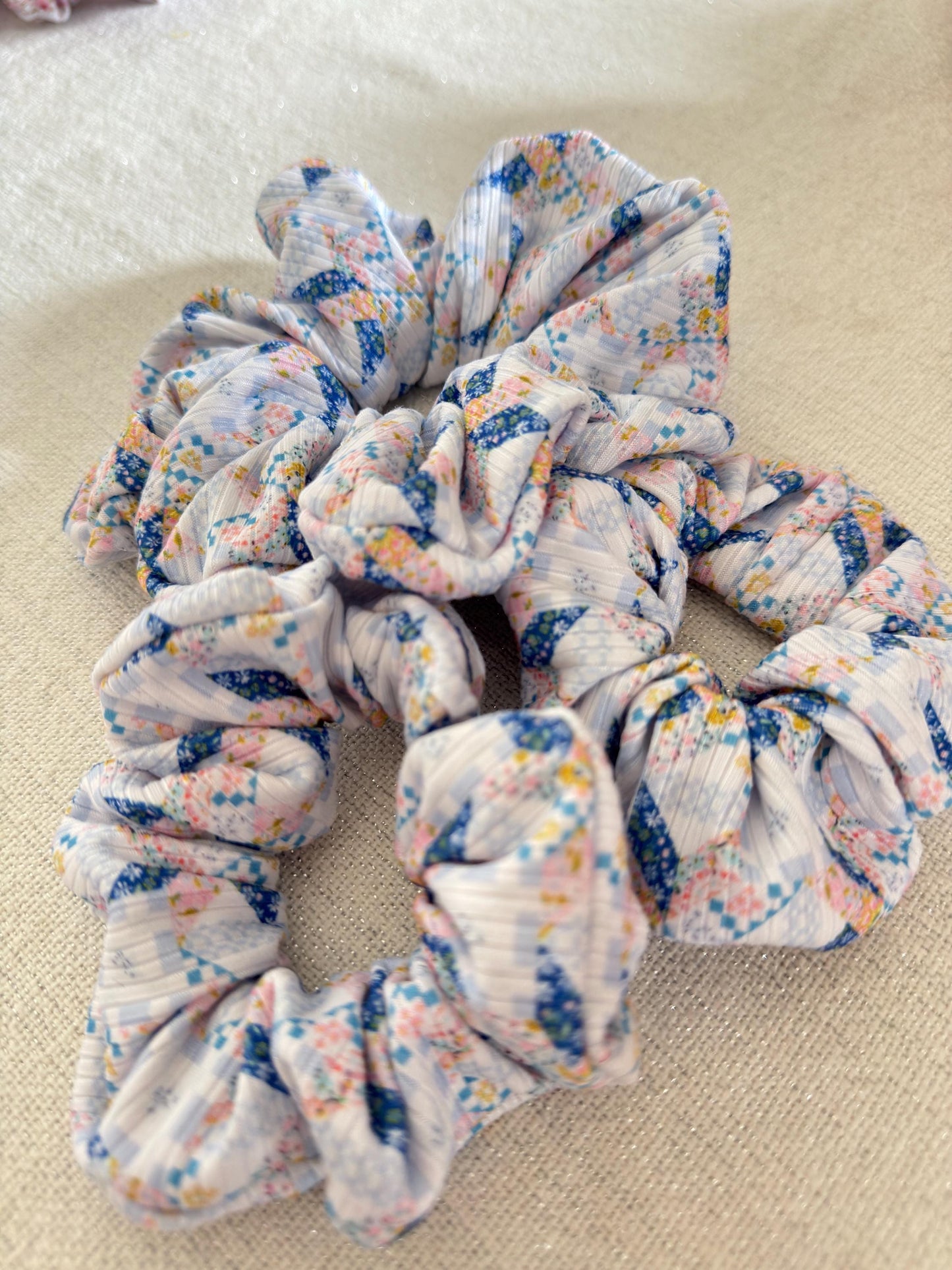 Blue Faux Quilted Scrunchie