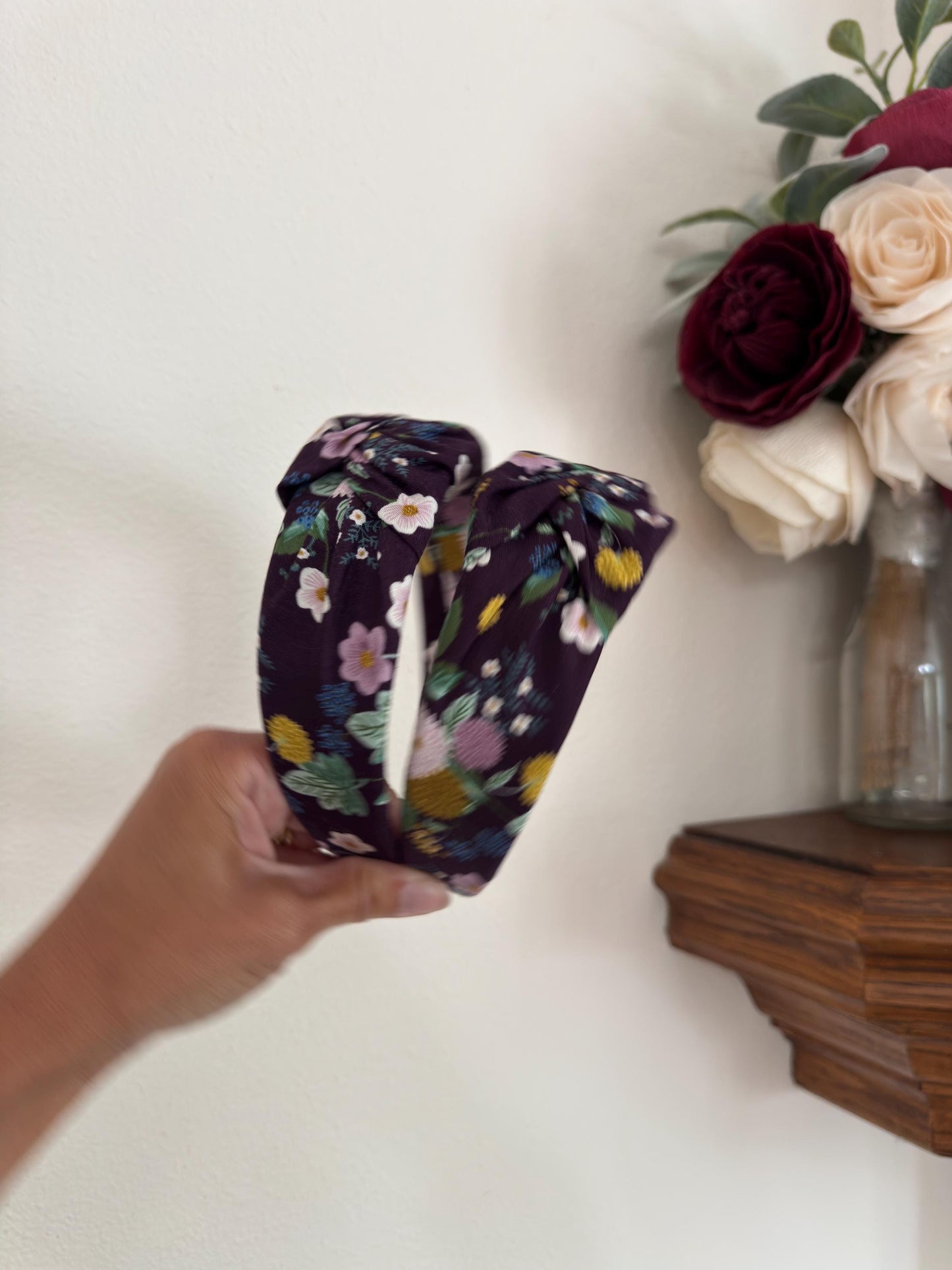 Rifle Paper Co Headband, Cotton + Steel Dahlia Cotton Fabric, Aubergine