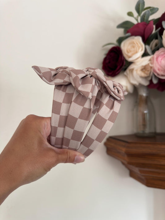 Brown Checkered Neutral Headband