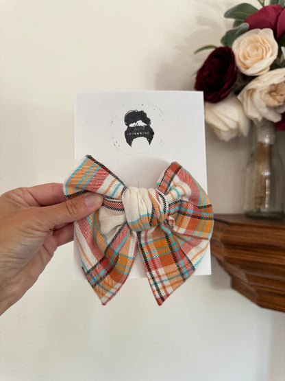 Orange Cream Plaid Shortie Bow