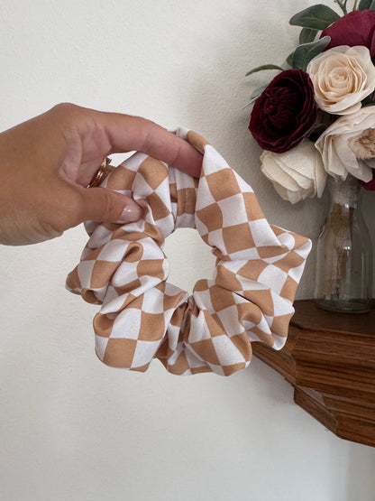 Gold Checkered Neutral Scrunchie